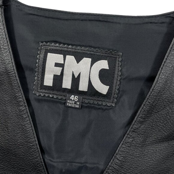 FMC Black Leather Snap Button Biker Motorcycle Vest Men's Large 46 - Picture 4 of 13